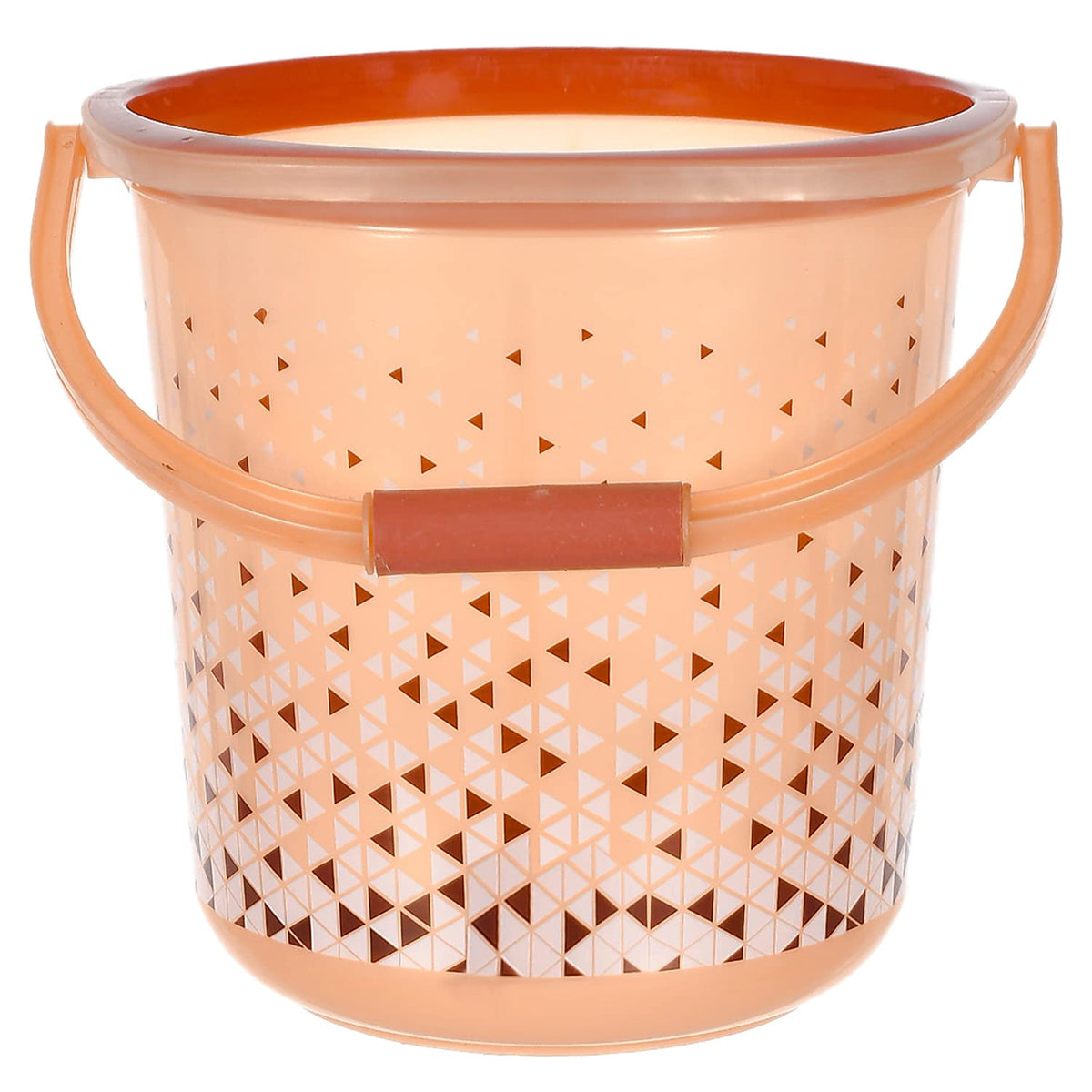 Kuber Industries Unbreakable Plastic Triangle Print Bucket for Home & Bathing with Handle 18 LTR (Brown) 54KM3934