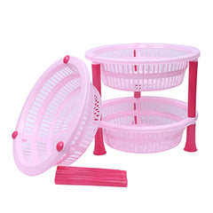 Kuber industries Plastic 2 Pieces 3 Layer Multi-Purpose Kitchen Storage Basket Rack (Pink)-CTKTC25192