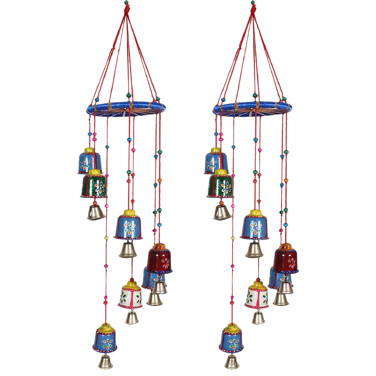 Kuber Industries Handcrafted Wall Hanging Bells with Ring|Traditional Rajasthani Hand Painted Bells for Home Decoration,Pack of 2 (Multicolor)