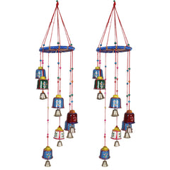 Kuber Industries Handcrafted Wall Hanging Bells with Ring|Traditional Rajasthani Hand Painted Bells for Home Decoration,Pack of 2 (Multicolor)