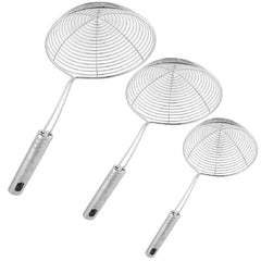 Kuber Industries Code-STJ22 Stainless Steel Puri Strainer Set, Set of 3, Silver