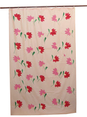 Kuber Industries Floral Design 7 Feet Shower Curtain with 8 Hooks (Pink)-CTKTC30387