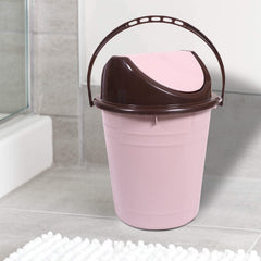 Kuber Industries Plastic Dustbin with Swinging Lid|Portable Garbage Basket & Round Trash Can for Home,Kitchen,Office,College,10 Ltr (Light Pink)