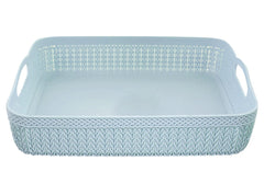 Heart Home Q-4 Multiuses Designer Unbreakable Plastic Storage Basket/Organizer/Bin For Home, Kitchen, Bathroom, Office Use Pack of 4 (Blue & White)-50HH01611