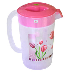 Heart Home Flower Printed Unbreakable Multipurpose Plastic Water Jug/Pitcher with Lid, 2.4 LTR.- Pack of 3 (Pink)-HS42KUBMART25233