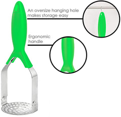 Heart Home Stainless Steel Potato Vegetable Pav Bhaji Masher with Plastic Handle (Green)