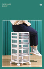 Kuber Industries 4 Layer Cosmetic Cabinet with Trolley|4-Tier Rolling Cart Storage Organizer|Shelf Stand With Drawer|White