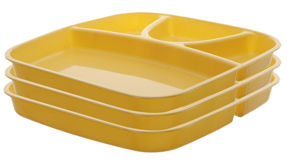 Kuber Industries 3 Pieces Microwave Safe Plastic Food Plate with Partitions (Yellow) - CTKTC37555