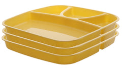 Kuber Industries 3 Pieces Microwave Safe Plastic Food Plate with Partitions (Yellow) - CTKTC37555