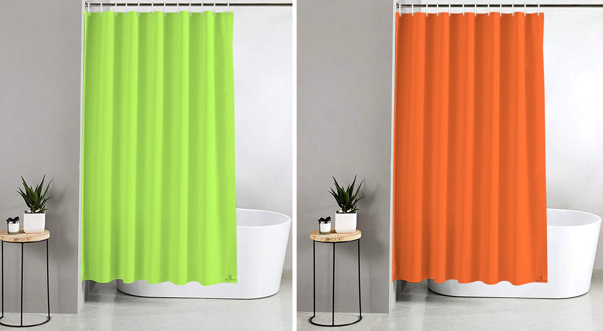 Kuber Industries 2 Pieces PEVA Shower Curtain Liner, Heavy Duty Plastic Shower Curtain with Hooks for Bathroom, Bathtub, 70" x 80", Green & Blue-KUBMART11562