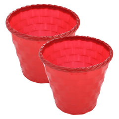 Kuber Industries Brick Flower Pot|Durable Plastic Flower Pots|Planters for Home Décor|Garden|Living Room|Balcony|8 Inch|Pack of 2 (Red)