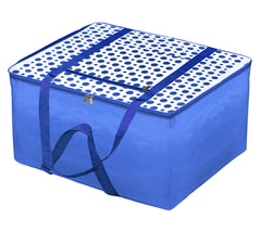 Heart Home Dot Printed Large Size Lightweight Foldable Multipurpose Storage bag, Cloth Organiser, Travel Bag With Zippered Closure And Handle- Pack of 2 (Blue & White)-HS43HEARTH26710