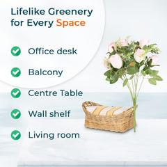 Kuber Industries Artificial Flowers for Home Décor|Natural Looking Indoor Fake Flowers for Vase|Artificial Flowers for Decoration|Without Basket (Pink)