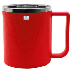 Heart Home Medium Size Plastic Steel Cups for Coffee Tea Cocoa, Camping Mugs with Handle, Portable & Easy Clean, Set of 2 (Red)