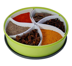 Heart Home Medium Plastic Masala Box with 6 Containers & 1 Spoon (Green)-HS43HEARTH25889