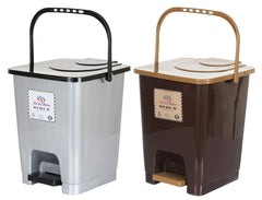 Heart Home Premium Plastic Pedal Dustbin 10 Ltr (Grey & Brown)-Pack of 2-KUBMART16421