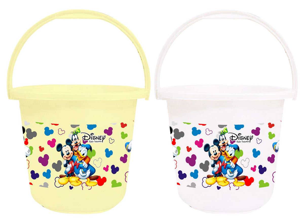 Kuber Industries Disney Team Mickey Print Unbreakable Virgin Plastic Strong Bathroom Bucket,16 LTR (Cream & White)-Pack of 2 -HS_35_KUBMARTS17419