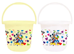 Kuber Industries Disney Team Mickey Print Unbreakable Virgin Plastic Strong Bathroom Bucket,16 LTR (Cream & White)-Pack of 2 -HS_35_KUBMARTS17419