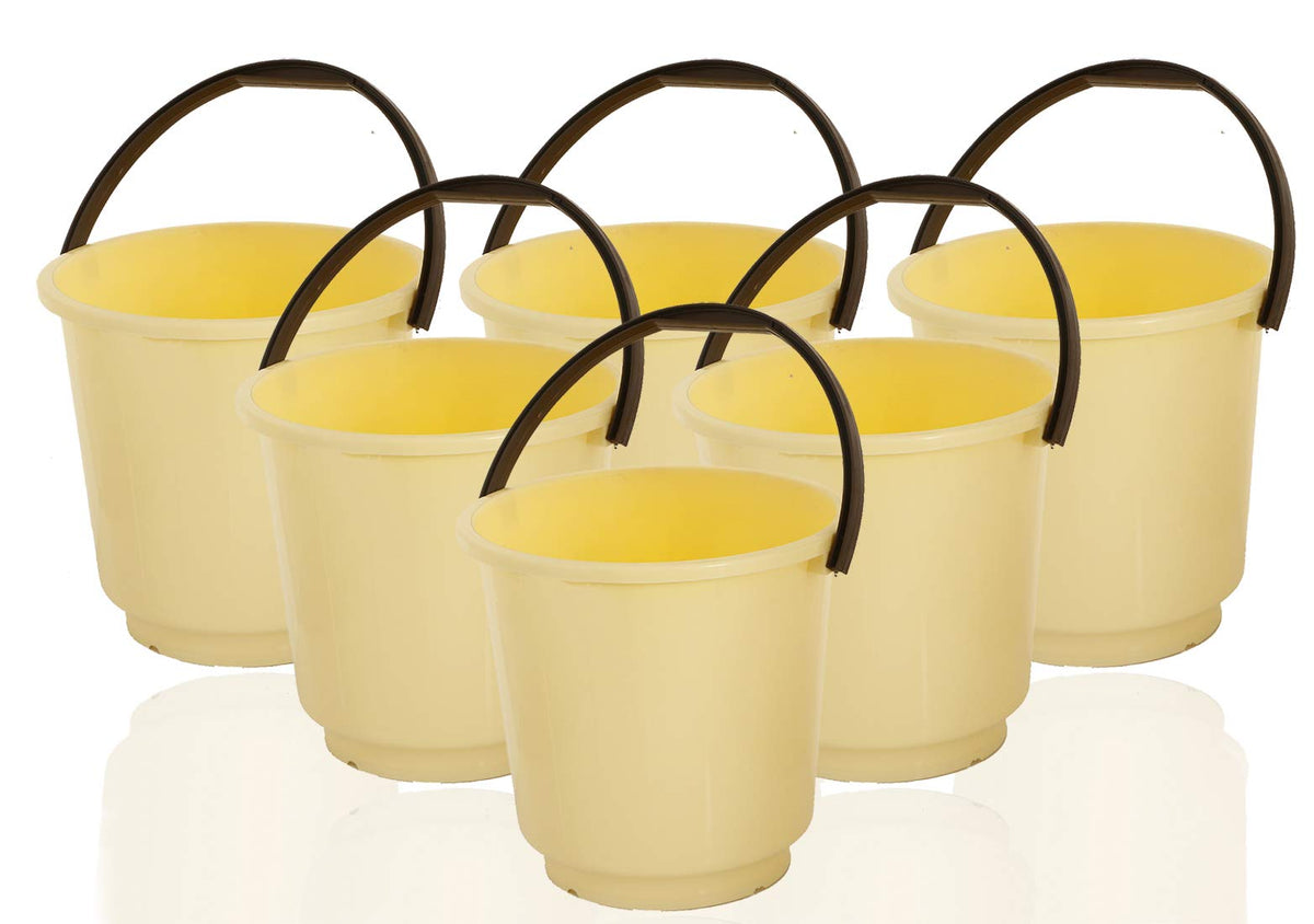 Kuber Industries Unbreakable Strong Plastic 6 Pieces Bathroom Bucket 16 Ltr (Cream & Brown) - CTKTC23471