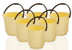 Kuber Industries Unbreakable Strong Plastic 6 Pieces Bathroom Bucket 16 Ltr (Cream & Brown) - CTKTC23471