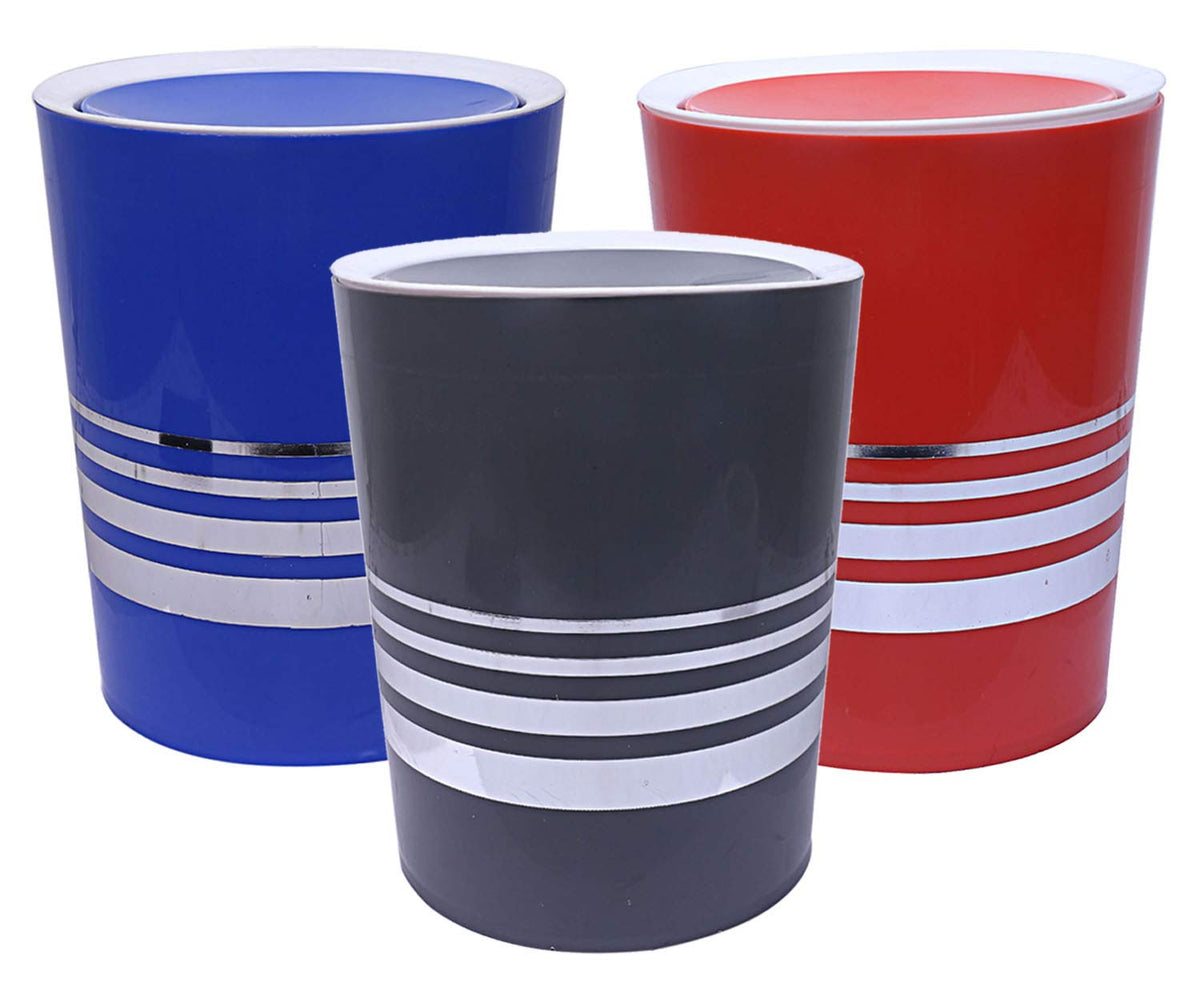 Kuber Industries Plastic 3 Pieces Swing Lid Garbage Waste Dustbin, 5 Liters (Blue, Red & Grey) - CTKTC22872