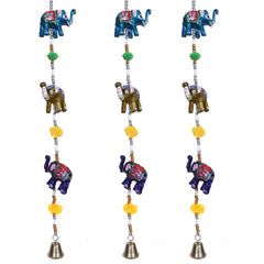 Kuber Industries Handcrafted Elephant Door Latkan with Bells|Rajasthani Traditional Hanging Windchimes Pair for Home Decoration,Pack of 2 (Multicolor)