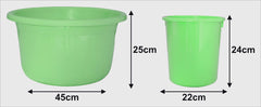 Kuber Industries 2 Pieces Plastic Bathroom Dustbin & Tub Set (Green)