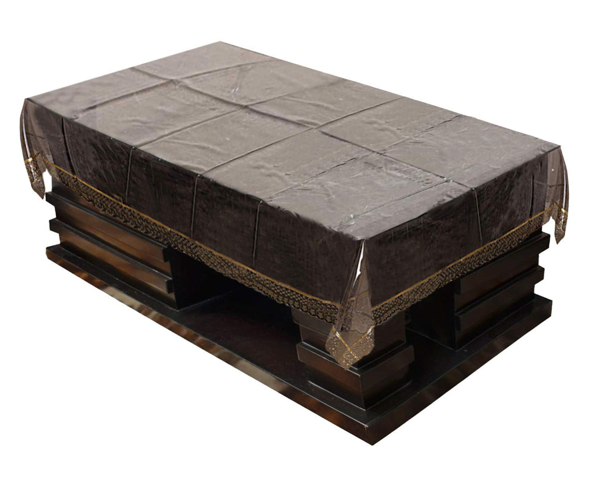 Kuber Industries Golden Lace PVC 4 Seater Centre Table Cover - Transparent (CTKTC01210)