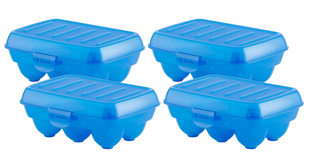Heart Home Plastic 6 Slot Egg Container,Tray, Holder for Refrigerator & Kitchen- Pack of 4 (Blue)-46HH0402