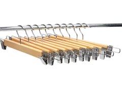 Kuber Industries Hanger|Steel Adjustable Clips|Wooden Natural Finish Closet Hanger with Swivel Hook for Clothes & Classical Lifestyle|Pack of 6 (Brown)