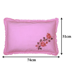 Heart Home Embroidery Pattern Breathable & Soft Cotton Pillow Cover for Sofa, Couch, Bed, Set of 2 (Pink) 54HH4119.