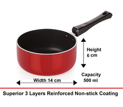 Heart Home Anodised Non Stick Tadka Pan, Spice Heating Pan, Mini Fry Pan with Handle- Pack of 2 (Multicolor)-HS40HEARTH23958