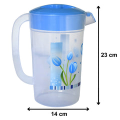 Kuber Industries Flower Printed Unbreakable Multipurpose Plastic Water Jug/Pitcher with Lid, 2.4 LTR. (Blue)-HS42KUBMART25237