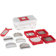 Kuber Industries 12 in 1 Multipurpose Fruit & Vegetable Cutter - Chopper, Dicer, Grater, Slicer, All in One (Red)-KUBMART1332