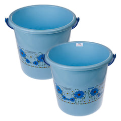 Heart Home Bucket|Plastic Bucket for Bathroom|Bucket for Bathing|Unbreakable Printed Bucket with Handle|18 Liter|Pack of 2 (Sky Blue)