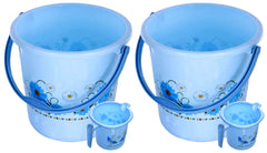 Kuber Industries 4 Pieces Unbreakable Virgin Plastic Bathroom Bucket with Mug Set- Blue, (2 Pc 18 LTR Bucket & 2 Pc 1 LTR Mug)-KUBMART1262