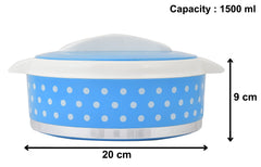 Heart Home Dot Printed Inner Steel Casserole with Lid, 1500ml (Blue)-HS42KUBMART25029