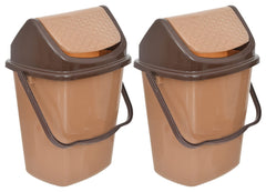 Heart Home Plastic Dustbin/Wastebin With Swing Lid With Handle, 7 Liter- Pack of 2 (Coffee)-47HH0839