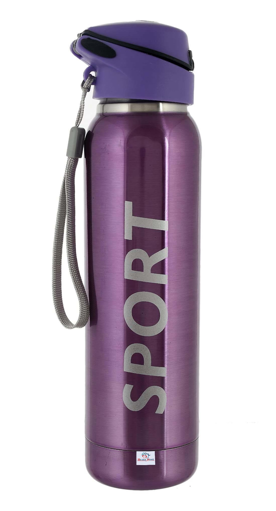 Heart Home Stainless Steel BPA Free Drinking Bottle, Hot & Cold Bottle, Ideal for Sports, Bike, Running, Hiking With Sipper & Push Button on Lid, 500ml (Pruple)-HS_38_HEARTH21735