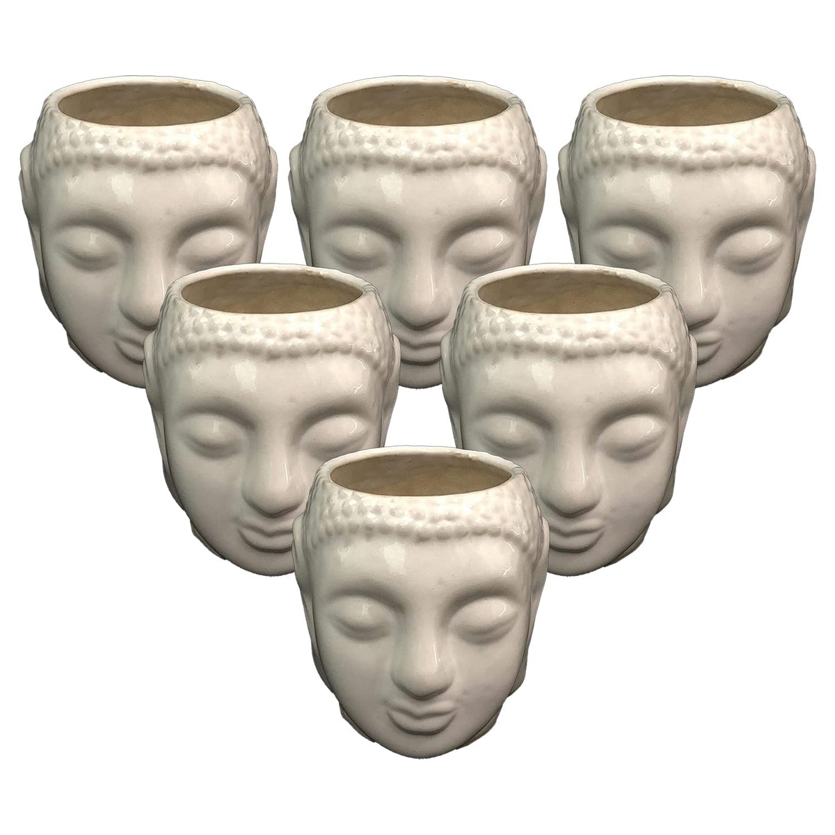 Kuber Industries Buddha Flower Pot|Buddha Head Shape Flower Planter|Plastic Flower Plant for Home Décor|Office Décor|Pack of 6 (White)