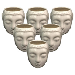 Kuber Industries Buddha Flower Pot|Buddha Head Shape Flower Planter|Plastic Flower Plant for Home Décor|Office Décor|Pack of 6 (White)