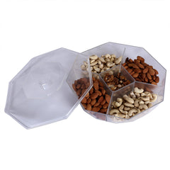 Kuber Industries 5 CompartMant Dry Fruit Jar|Octagon Shape Plastic Snackers,Cookies,Nuts Glass Jar|Masala,Grains & Kitchen Jar (White)