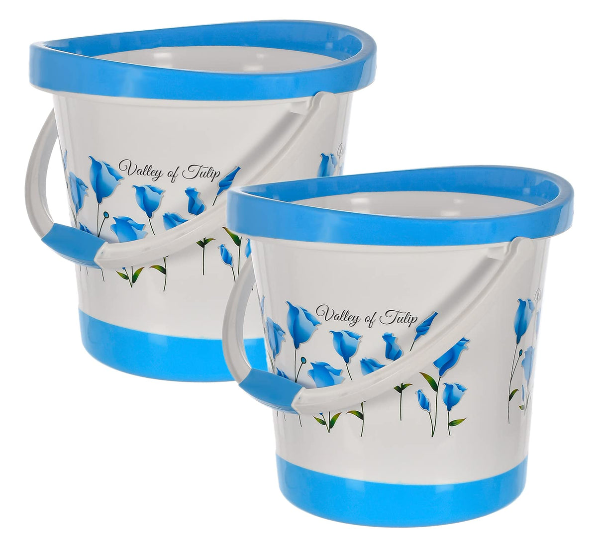 Kuber Industries Plastic Floral Print Bucket for Home/Kitchen/Office/with Handle, 18 Litre Pack of 2 (Blue & White)-46KM0378