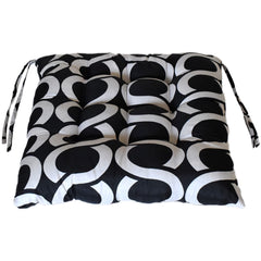 Kuber Industries Geometric Seamless Pattern Microfiber Square Chair Pad Seat Cushion for Rocking Chair, Office Chair, Dinning Chair, Indoor/Outdoor with Ties, 18 * 18 Inch (Black)