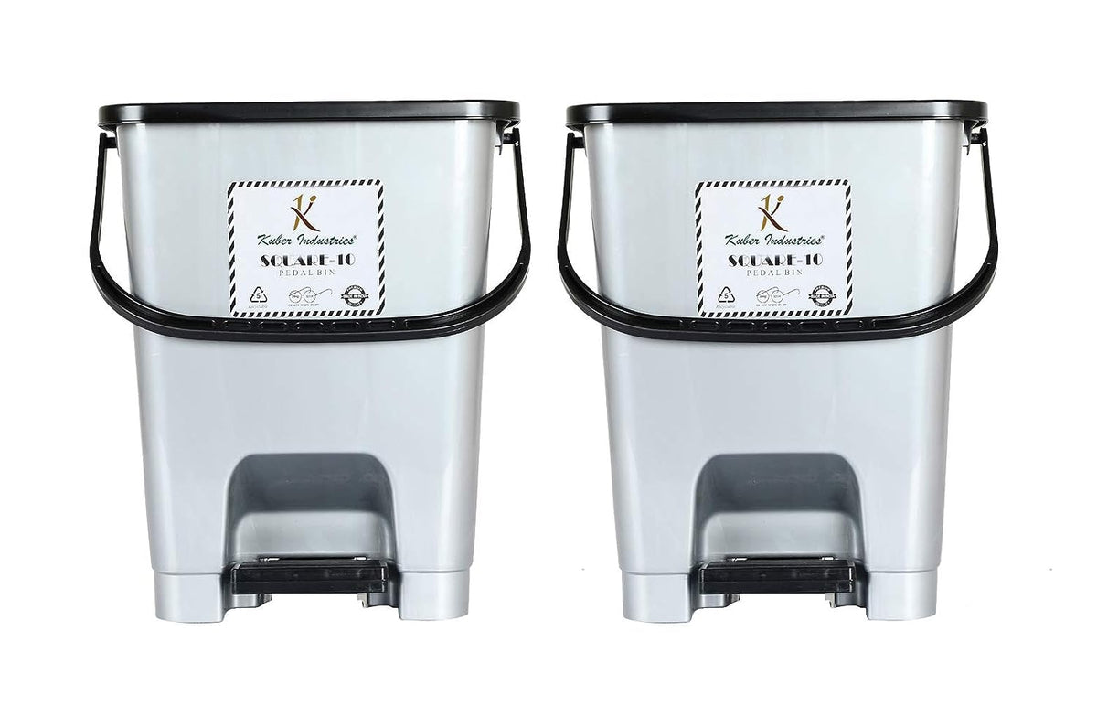 Heart Home Plastic Swing-Top Lid Dustbin For Home/Kitchen/Office, 12 Ltr, Pack of 2 (Grey)