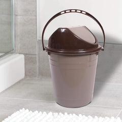 Kuber Industries Plastic Dustbin with Swinging Lid|Portable Garbage Basket & Round Trash Can for Home,Kitchen,Office,College,10 Ltr (Brown)