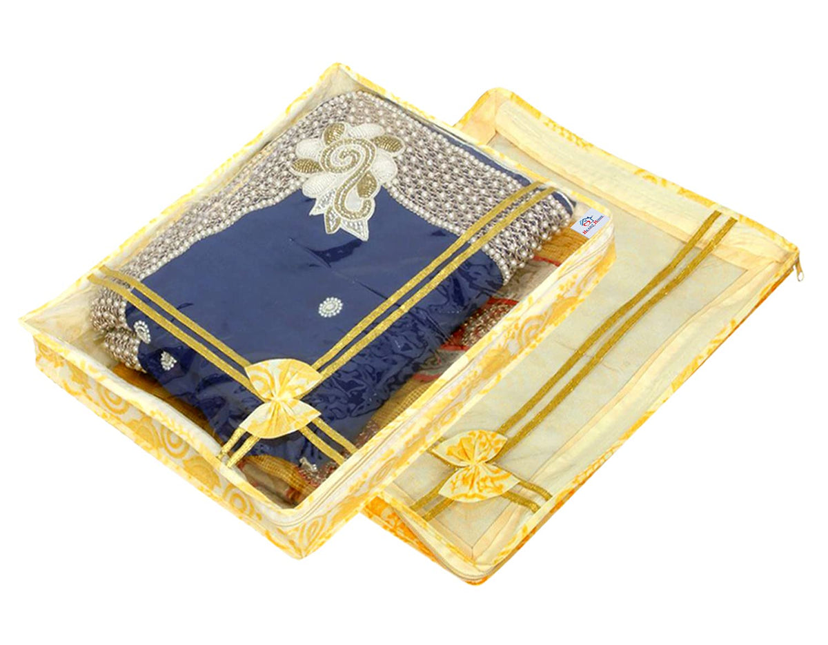 Heart Home Carry Design 3"inch Tranasparent Non Woven Single Saree Cover- Pack of 2 (Gold)-HS_38_HEARTH21582