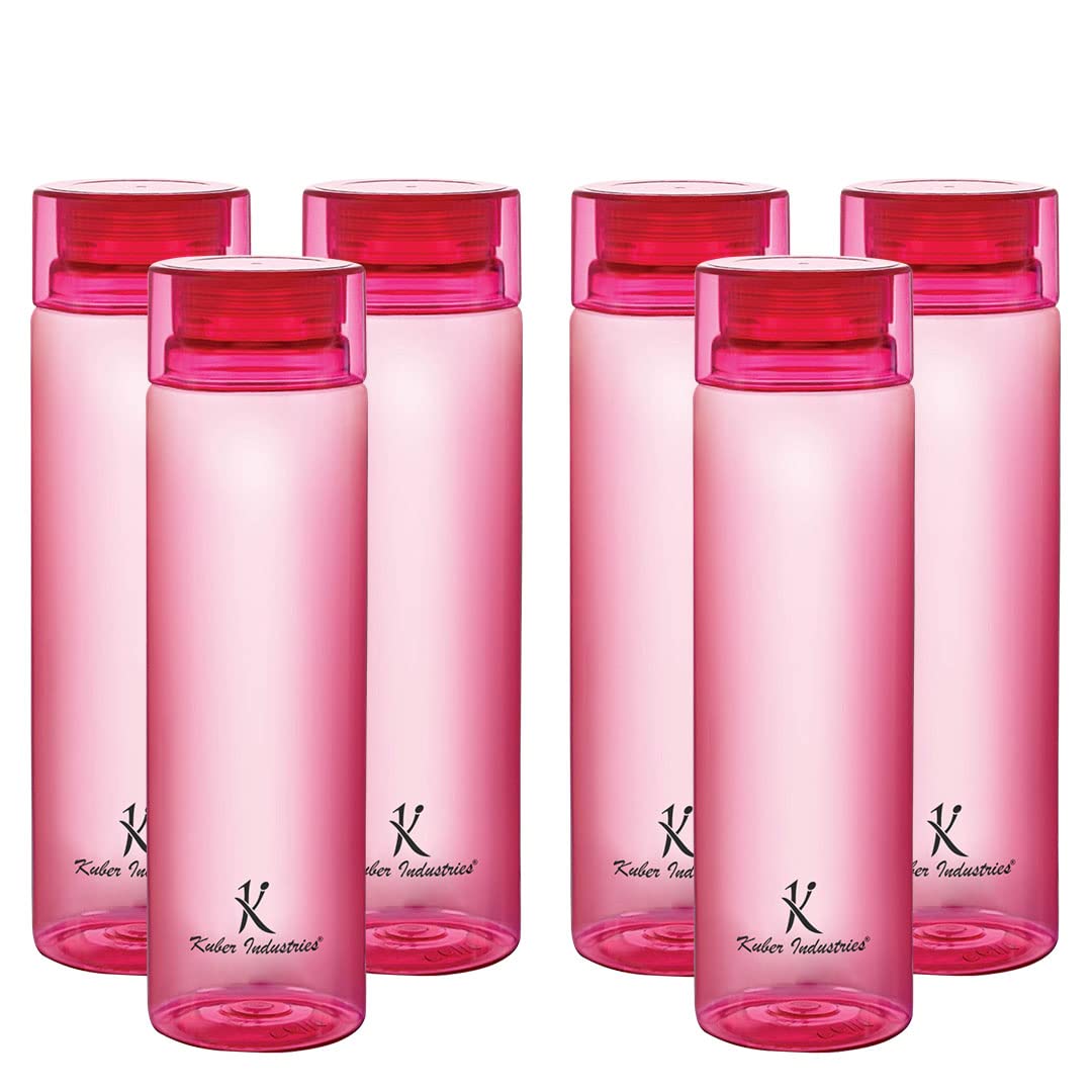 Homestic BPA Free Plastic Water Bottles | Breakproof, Leakproof, Food Grade PET Bottles | Water Bottle for Kids & Adults | Plastic Bottle Set of 6 |Pink