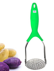 Heart Home Stainless Steel Potato Vegetable Pav Bhaji Masher with Plastic Handle (Green)