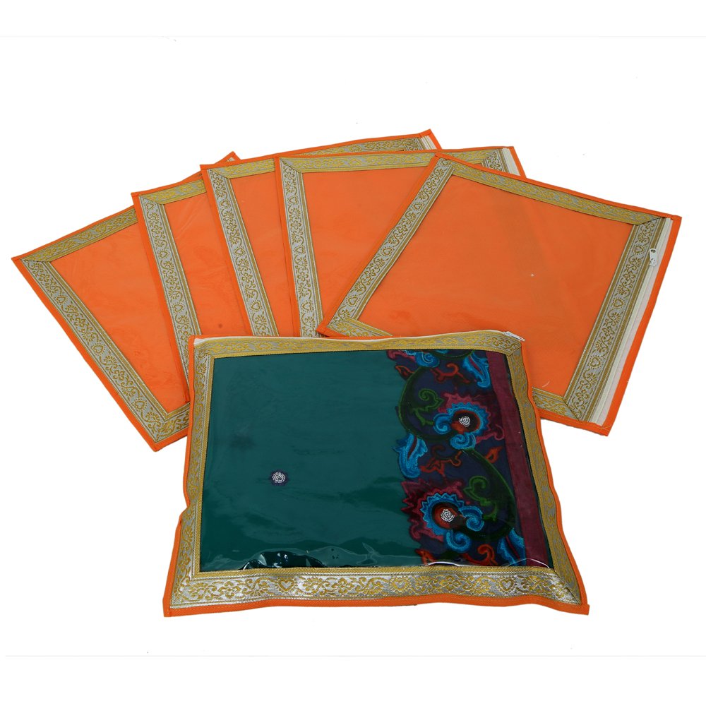 Kuber Industries Designer 6 Piece Non Woven Single Packing Saree Cover Set, Orange